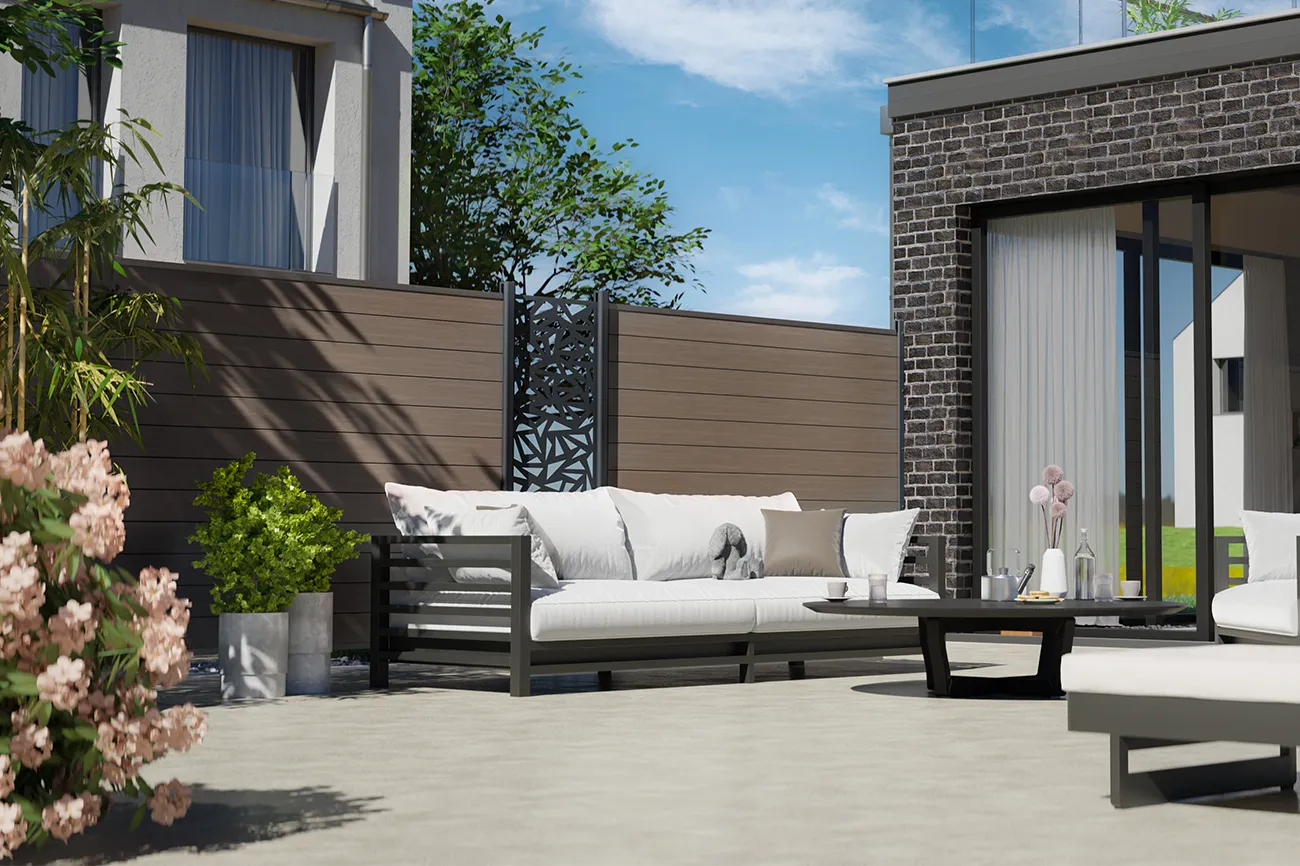 Palissade de terrasse de jardin en aluminium chêne